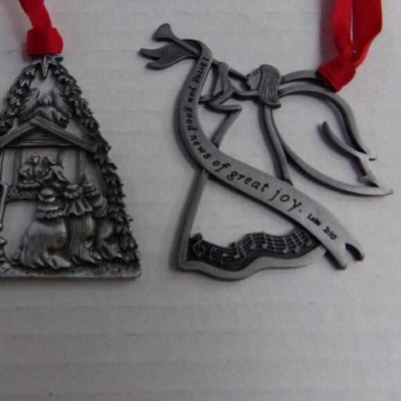 2 Christmas Holiday Decorations Hanging Tree Ornaments Pewter - Picture 3 of 7